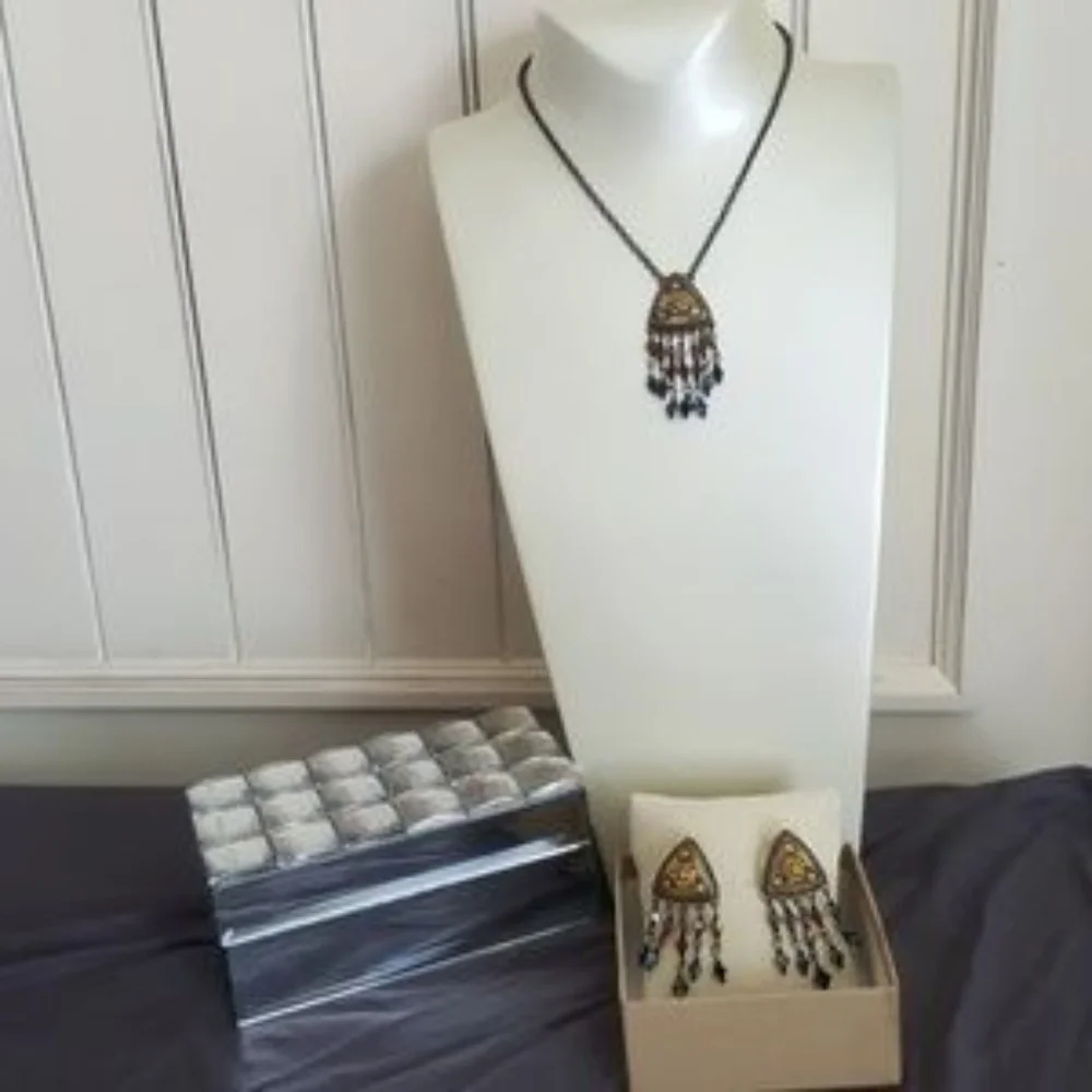 Necklace Earring Set Bronze Egyptian Style Gold  Swarovski Crystal Embellished - Picture 2 of 7